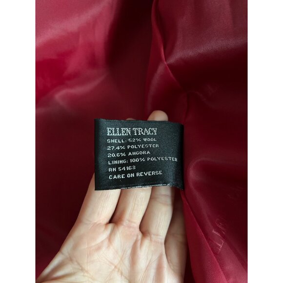 Ellen Tracy Women's Size 10 Red Wool Blend Coat W/ Angora Button - Picture 9 of 13